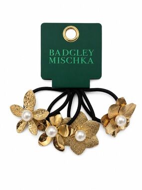 Badgley Mischka Gold Floral Pearl Hair Ties - Set of 4
